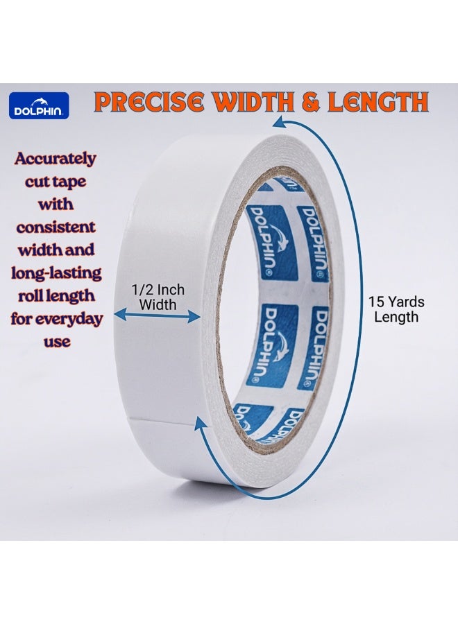 دولفين شريط لاصق مزدوج الوجه متعدد الاستخدامات من دولفين ½ بوصة × 15 ياردة – عبوة قطعتين، لاصق قوي قائم على المذيب وسهل القطع - Image 3